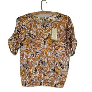 NWT! Michael Kors Logo Paisley Floral print MK tassels sleeve ties Cinched Waist